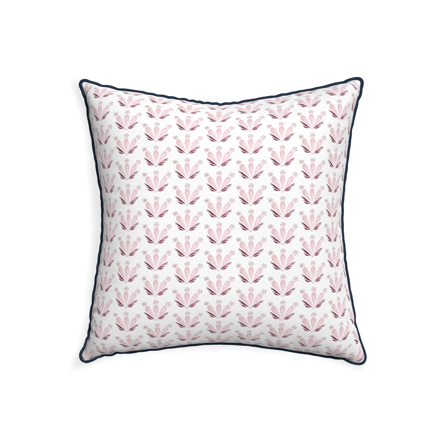 22-square serena pink custom pink & burgundy drop repeat floralpillow with c piping on white background