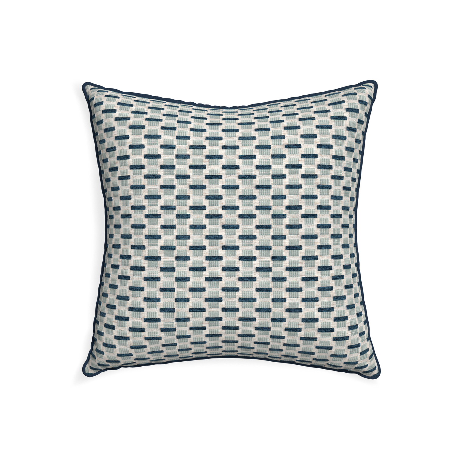 22-square willow amalfi custom blue geometric chenillepillow with c piping on white background
