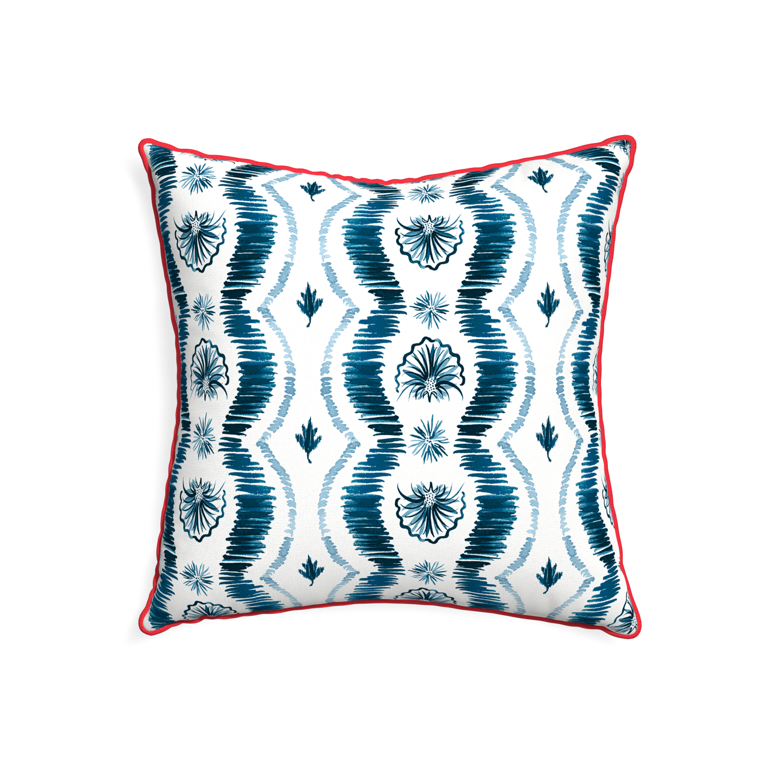 22-square alice custom blue ikatpillow with cherry piping on white background