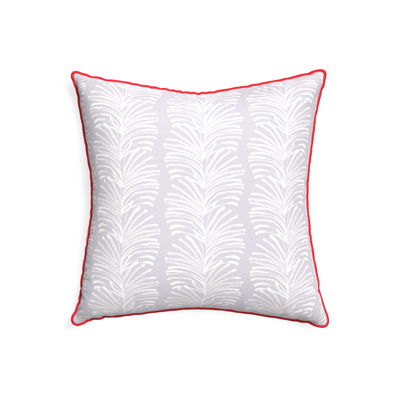 22-square emma lavender custom pillow with cherry piping on white background