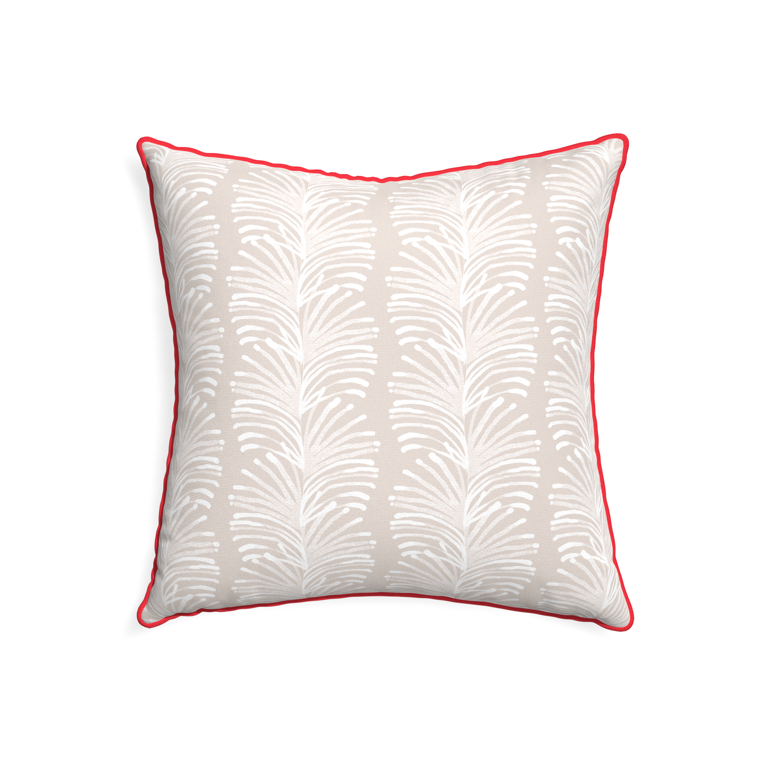 22-square emma sand custom pillow with cherry piping on white background