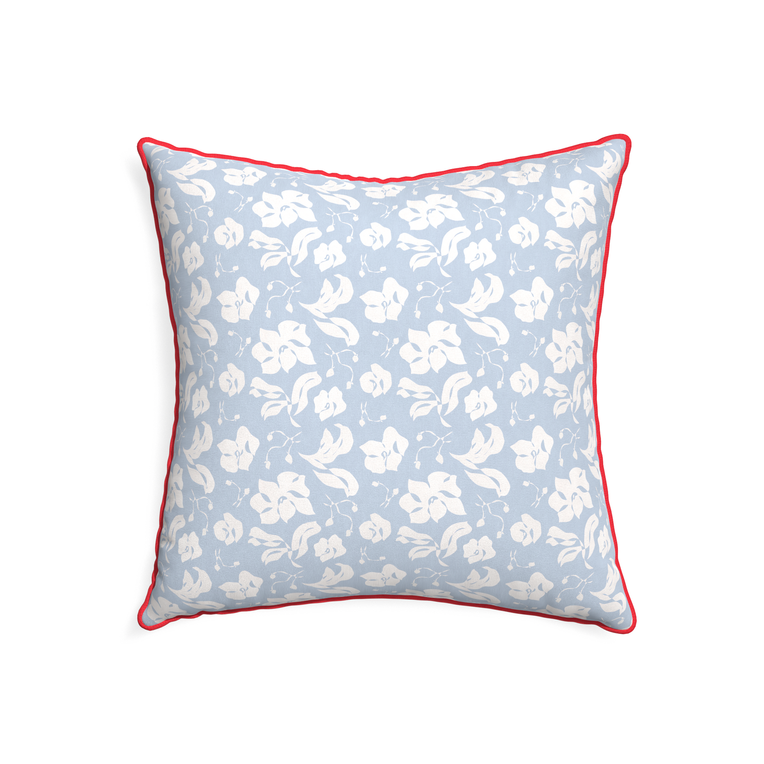 22-square georgia custom cornflower blue floralpillow with cherry piping on white background