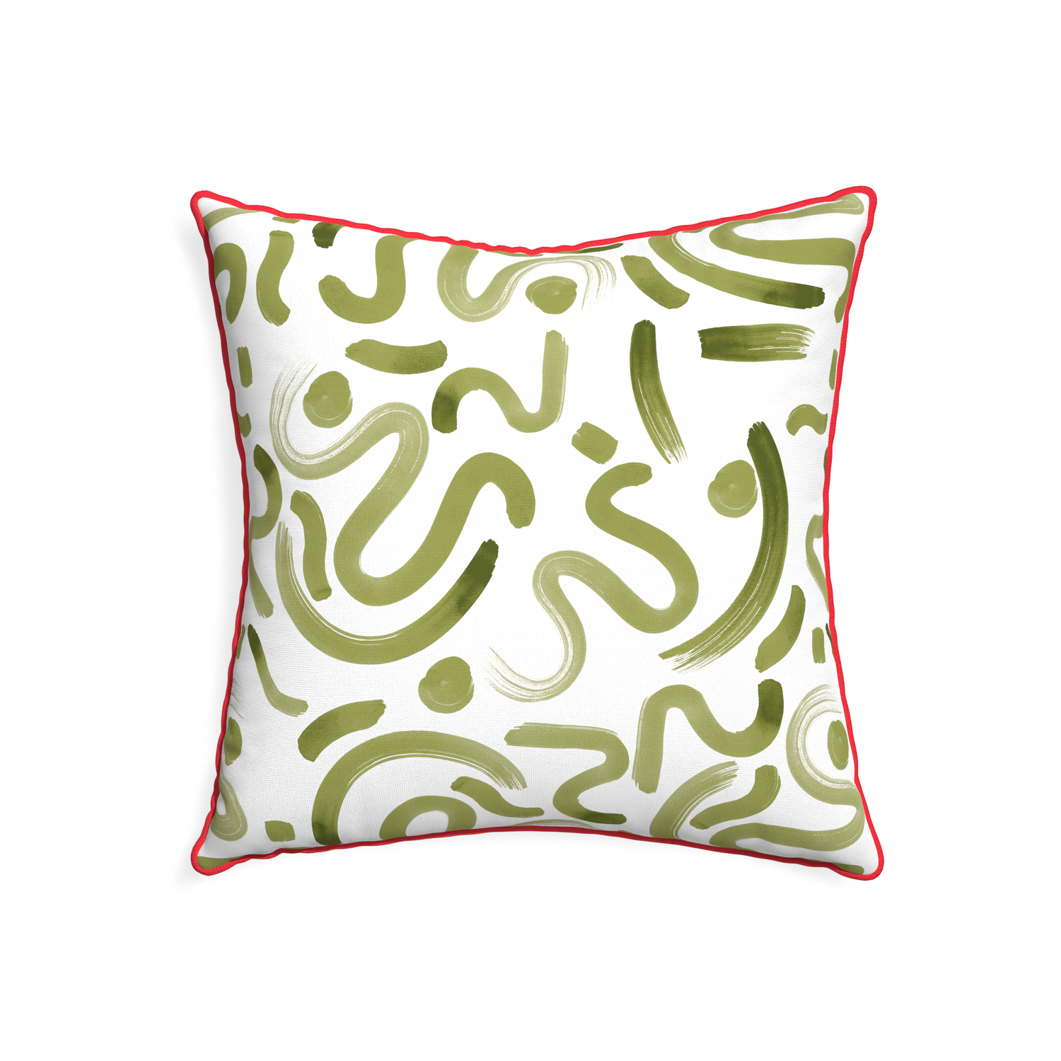 22-square hockney moss custom pillow with cherry piping on white background
