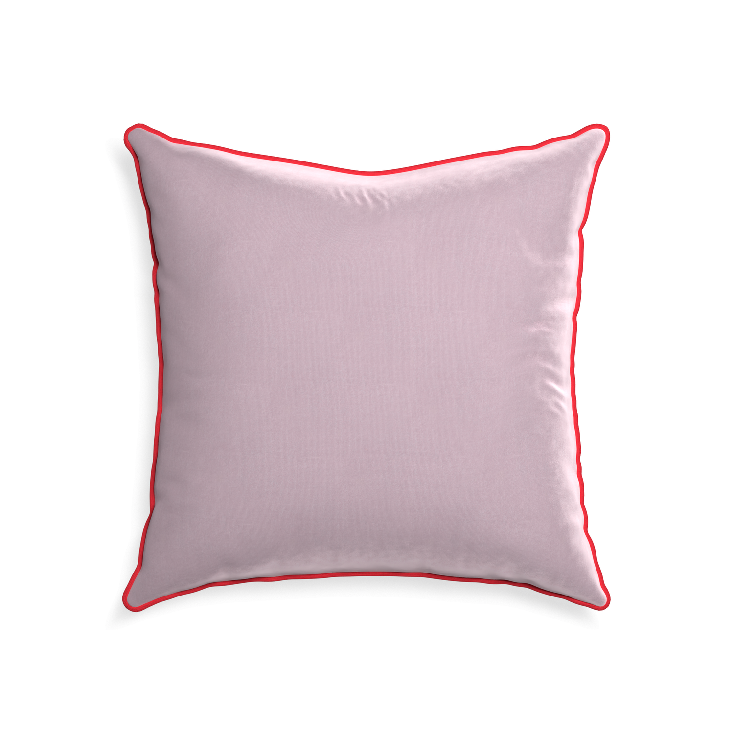 square lilac velvet pillow with red piping