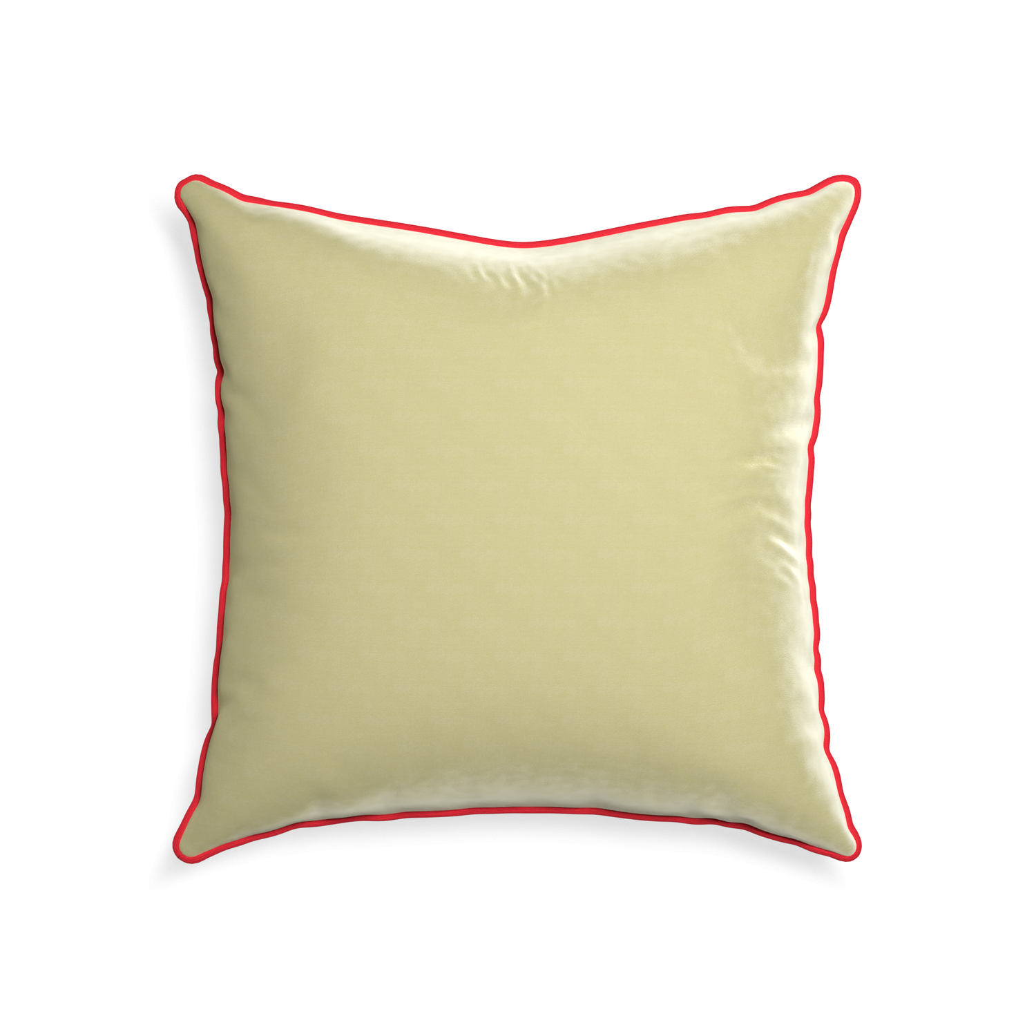square light green velvet pillow with red piping