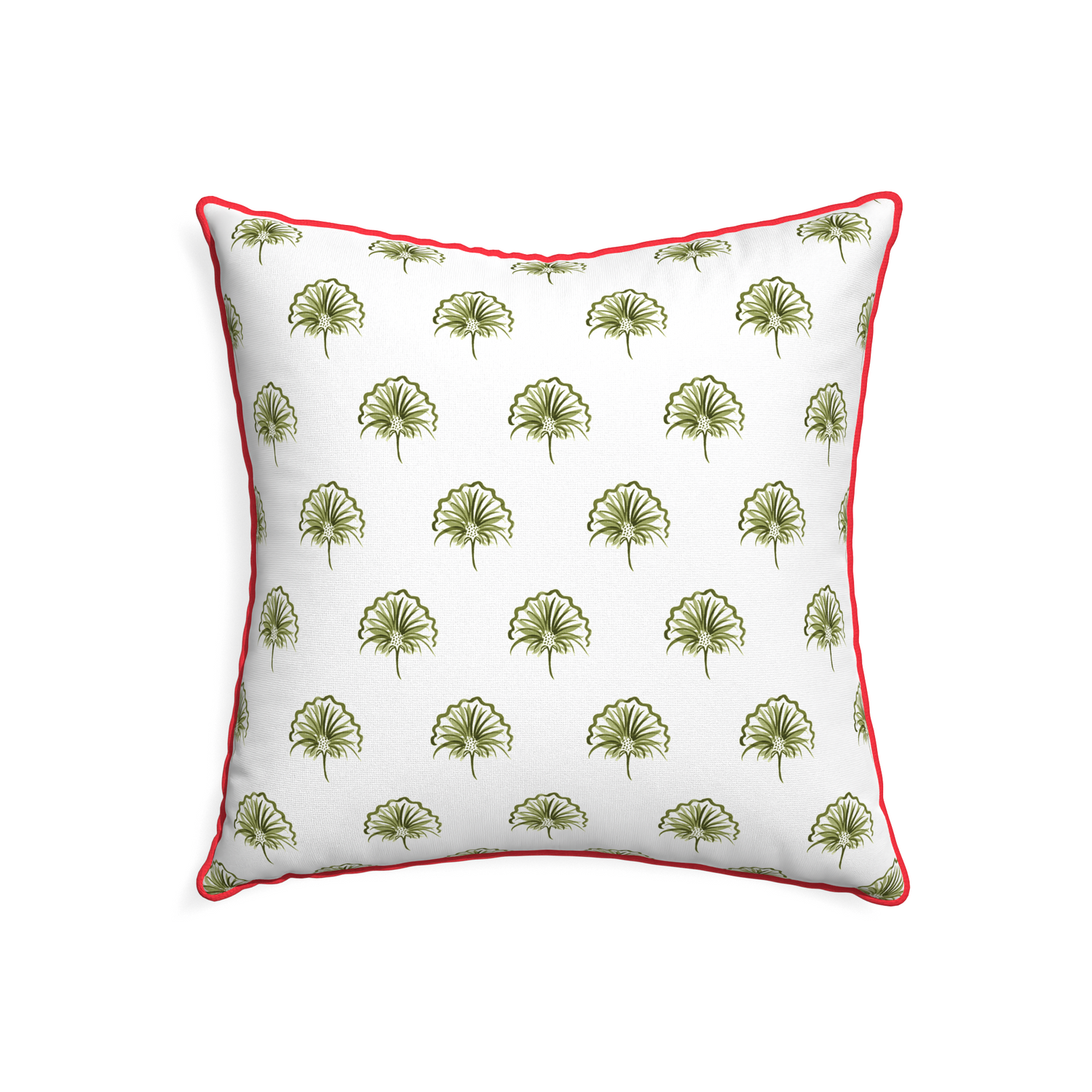 22-square penelope moss custom green floralpillow with cherry piping on white background