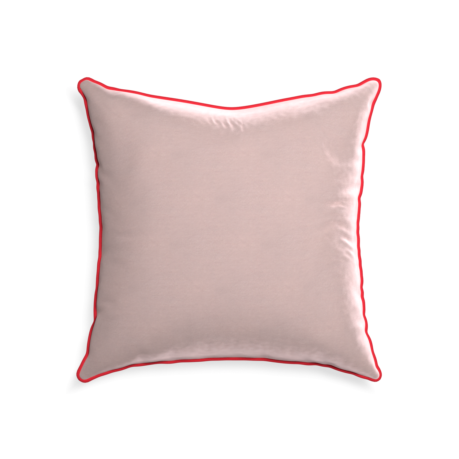 22-square rose velvet custom pillow with cherry piping on white background