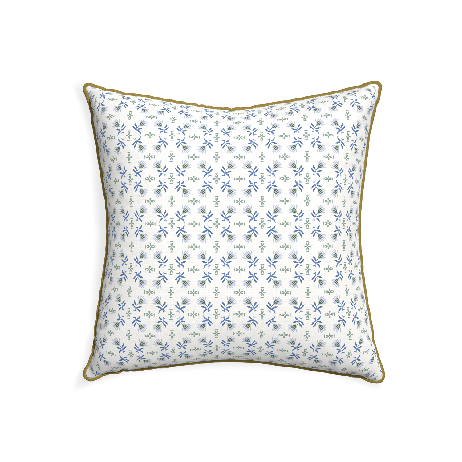 22-square lee custom blue & green floralpillow with c piping on white background