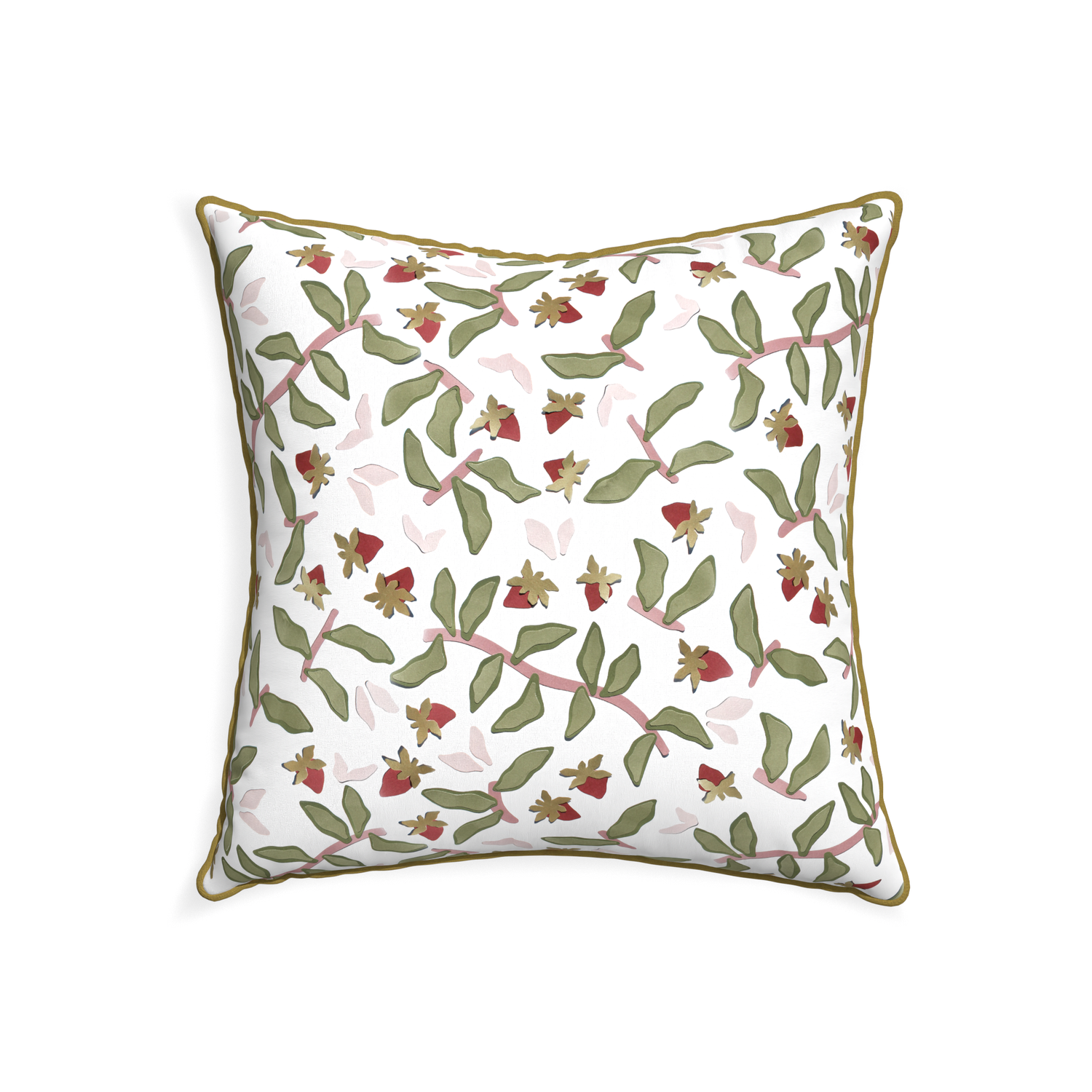 22-square nellie custom strawberry & botanicalpillow with c piping on white background