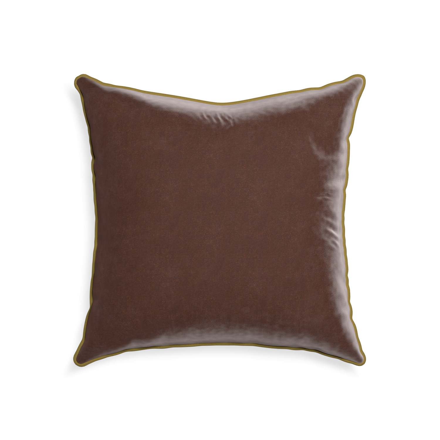 22-square walnut velvet custom brownpillow with c piping on white background