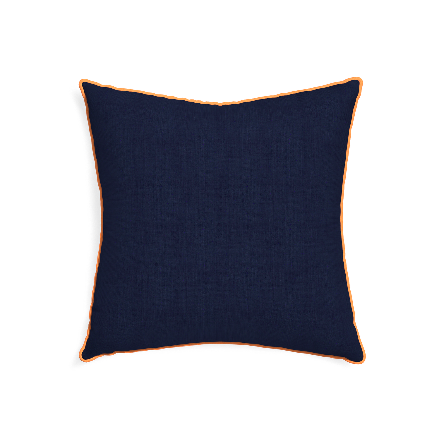 22-square midnight custom pillow with clementine piping on white background