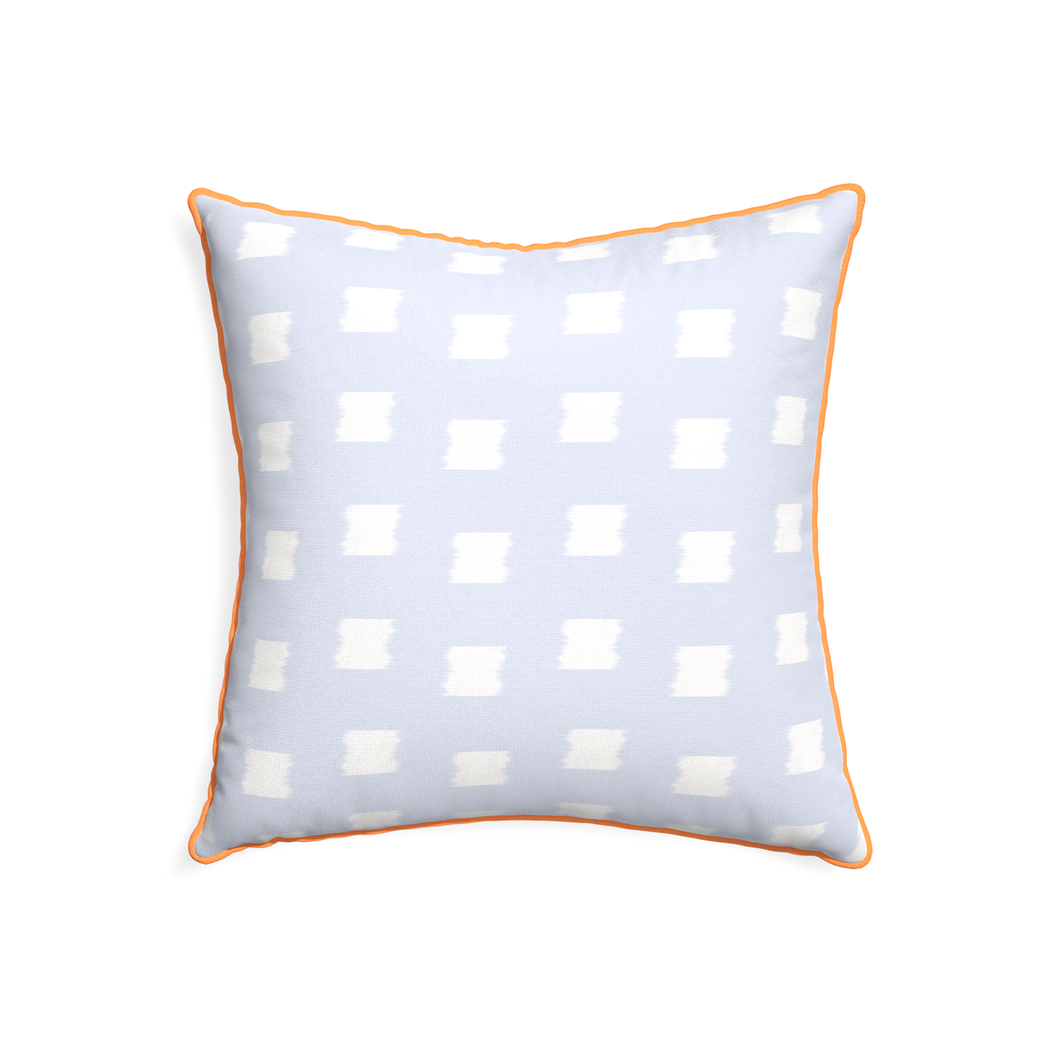 22-square denton custom sky blue patternpillow with clementine piping on white background