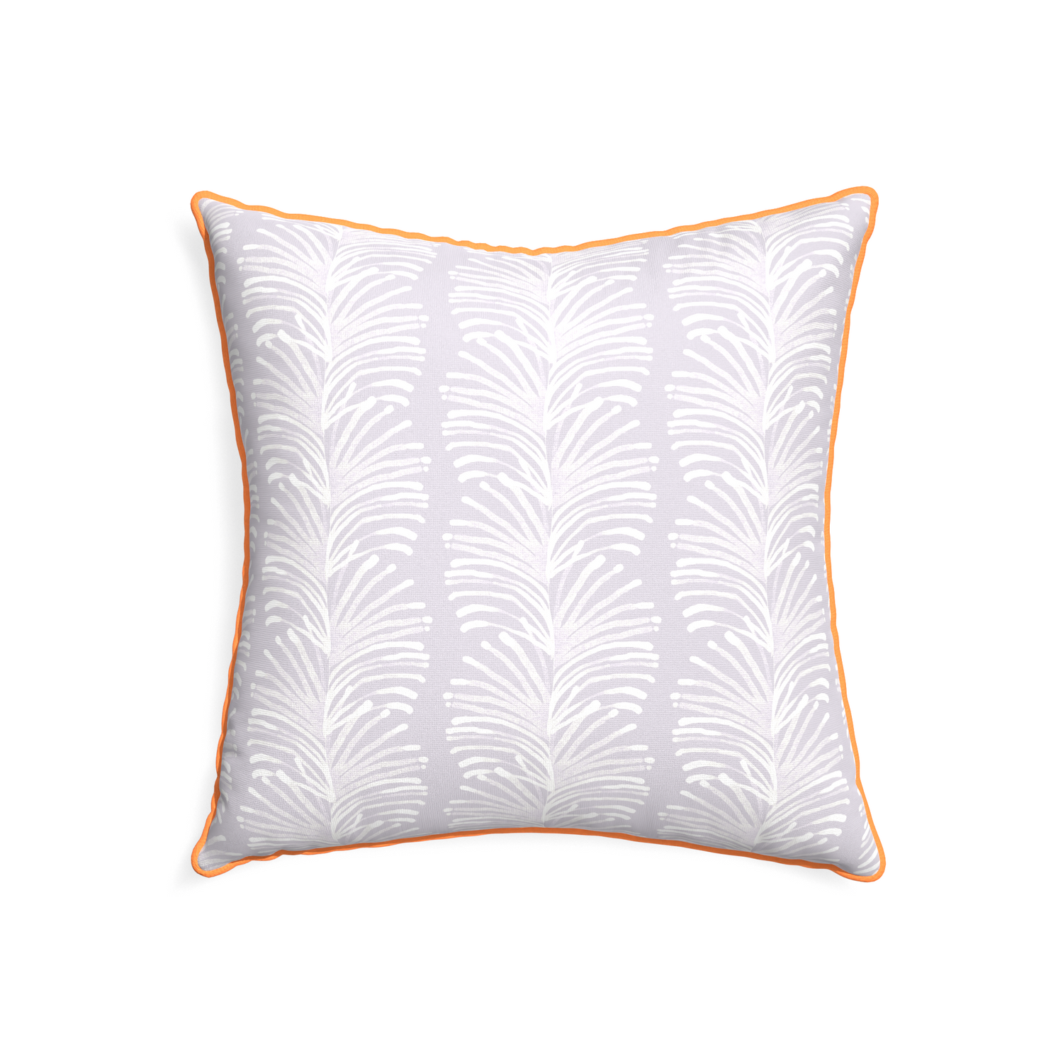 22-square emma lavender custom pillow with clementine piping on white background