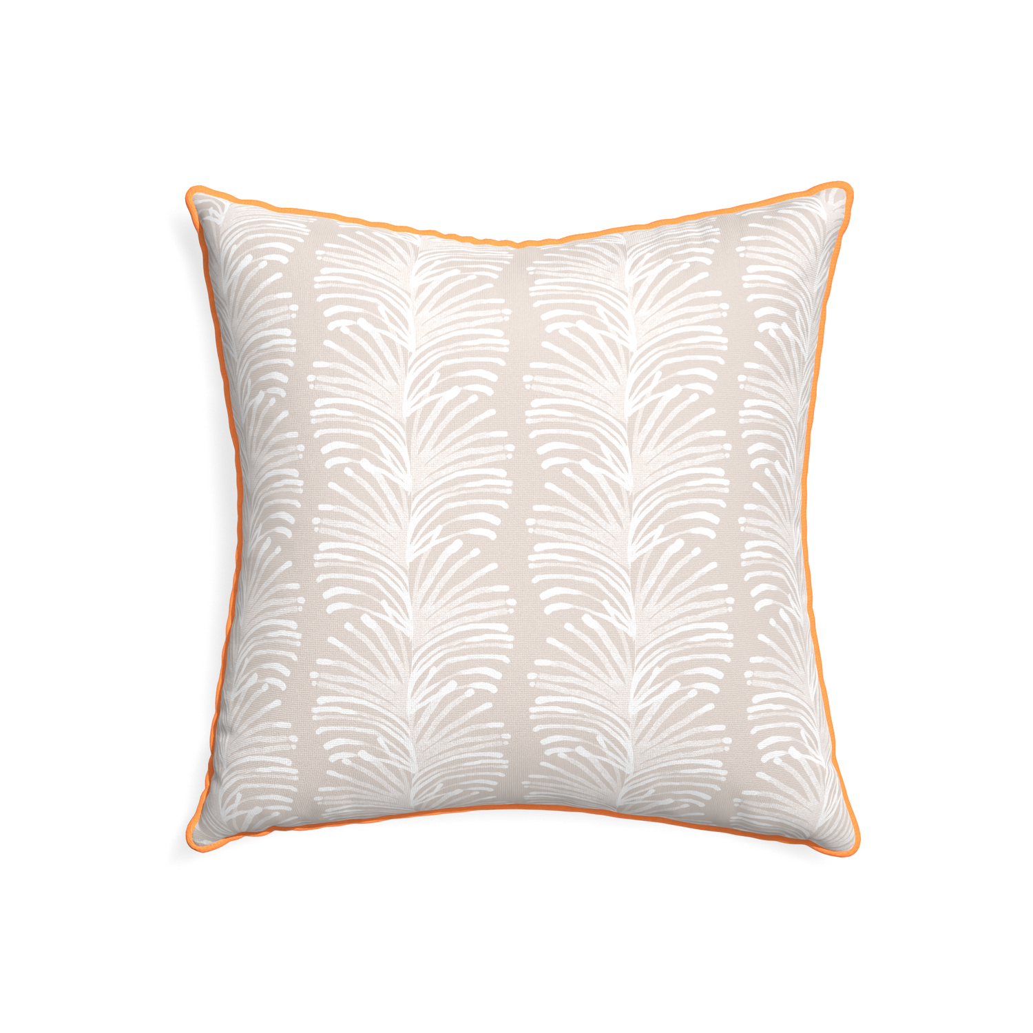 22-square emma sand custom sand colored botanical stripepillow with clementine piping on white background