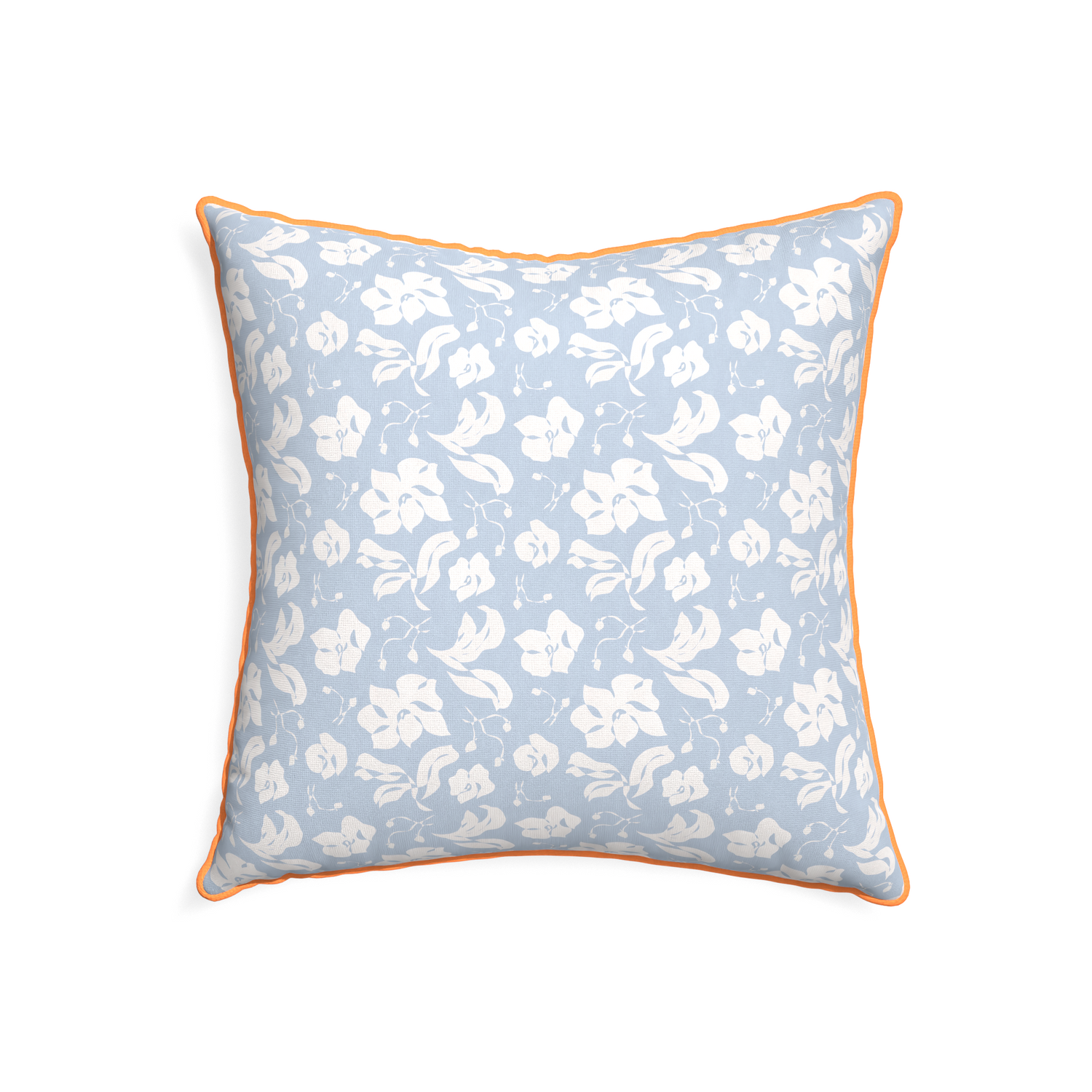 22-square georgia custom cornflower blue floralpillow with clementine piping on white background