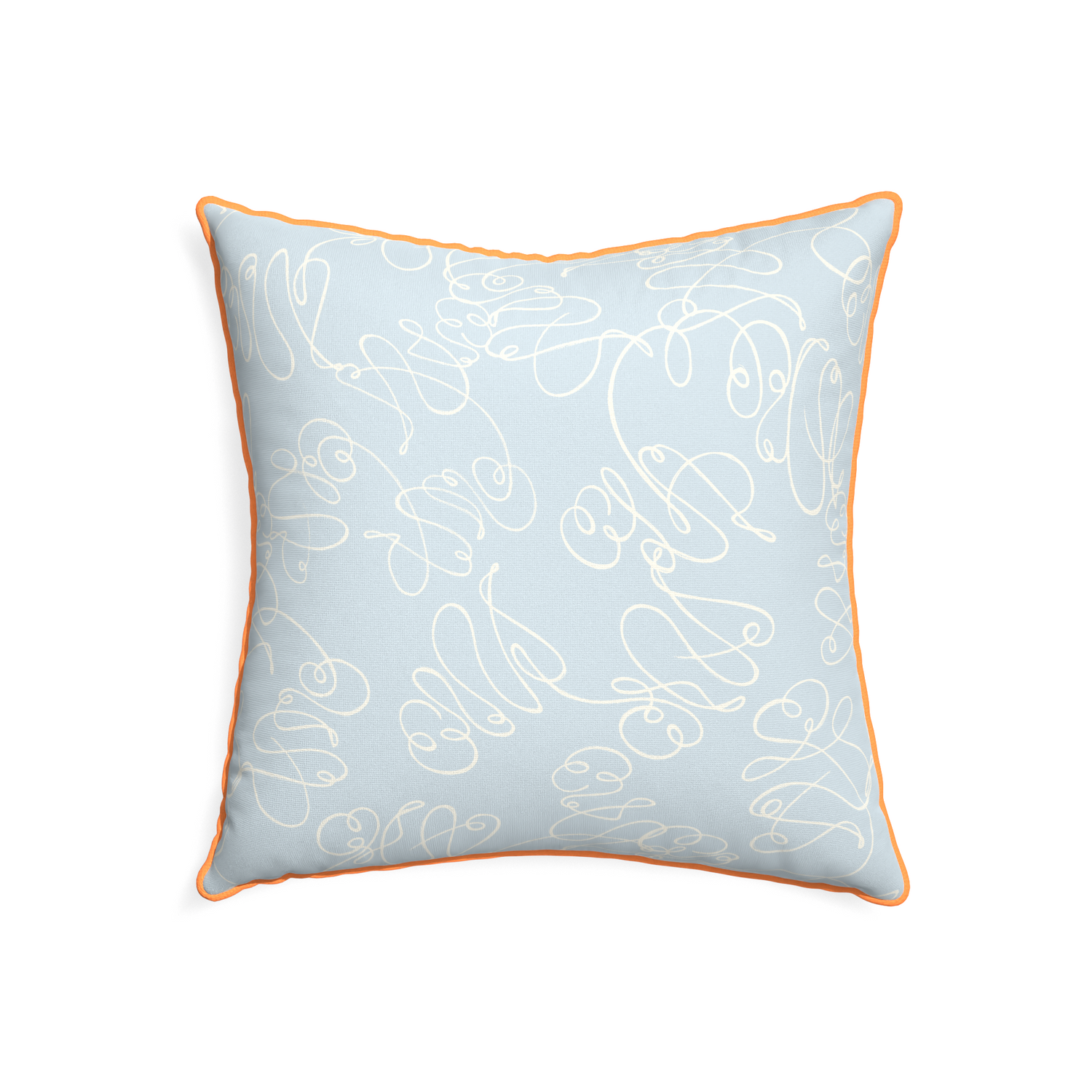 22-square mirabella custom pillow with clementine piping on white background