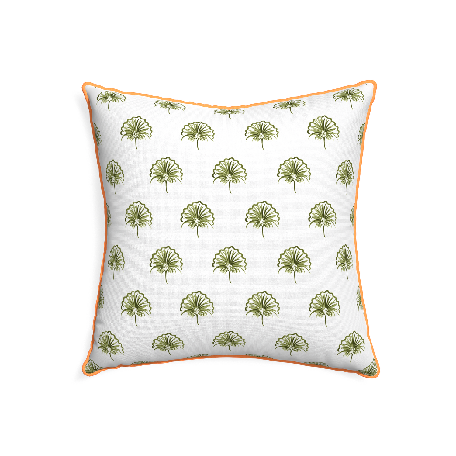 22-square penelope moss custom green floralpillow with clementine piping on white background