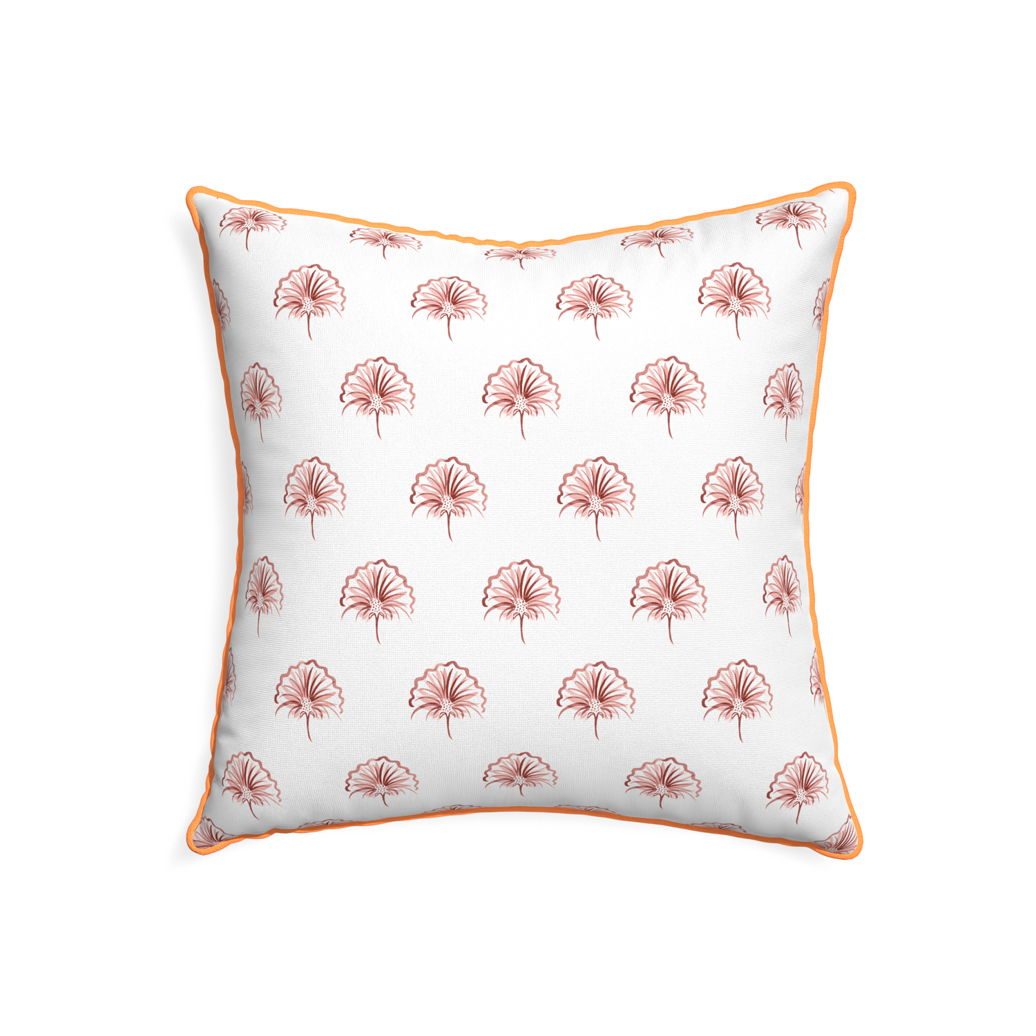22-square penelope rose custom pillow with clementine piping on white background