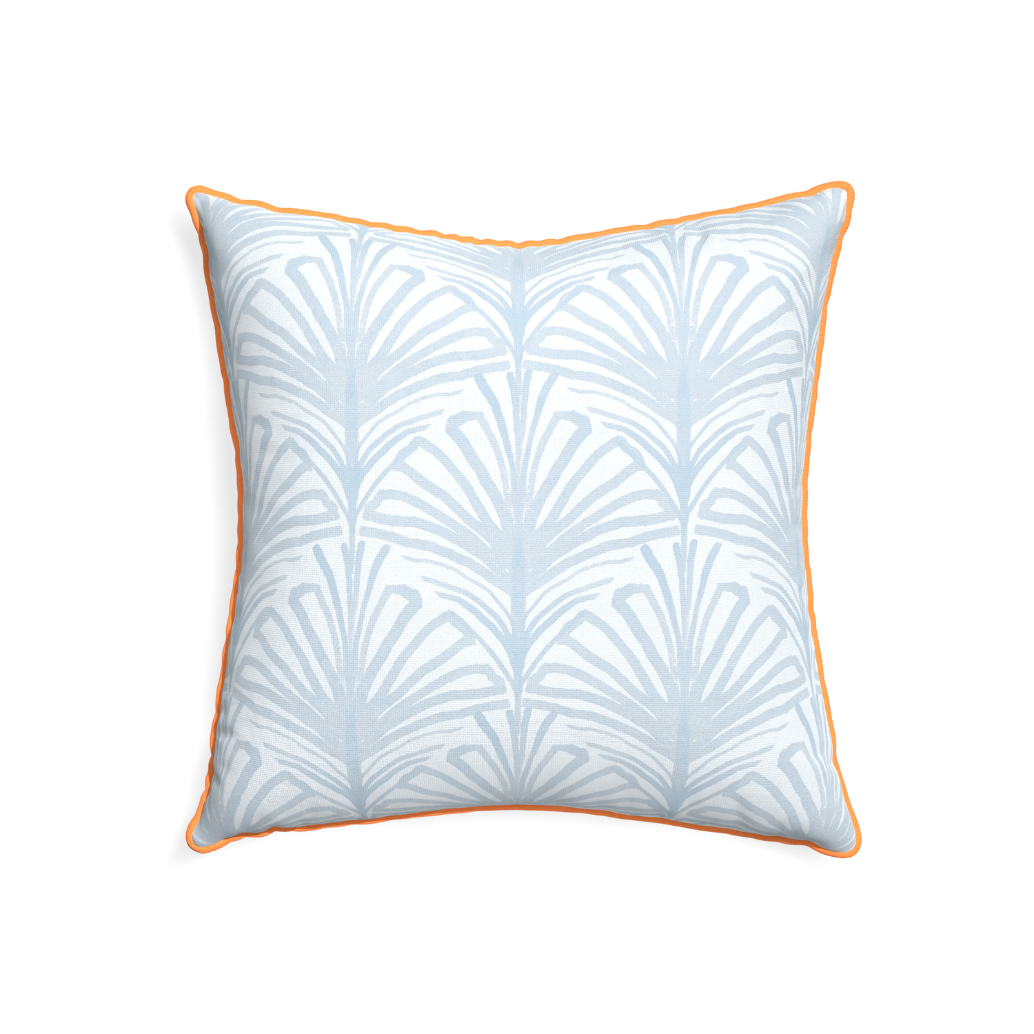 22-square suzy sky custom pillow with clementine piping on white background