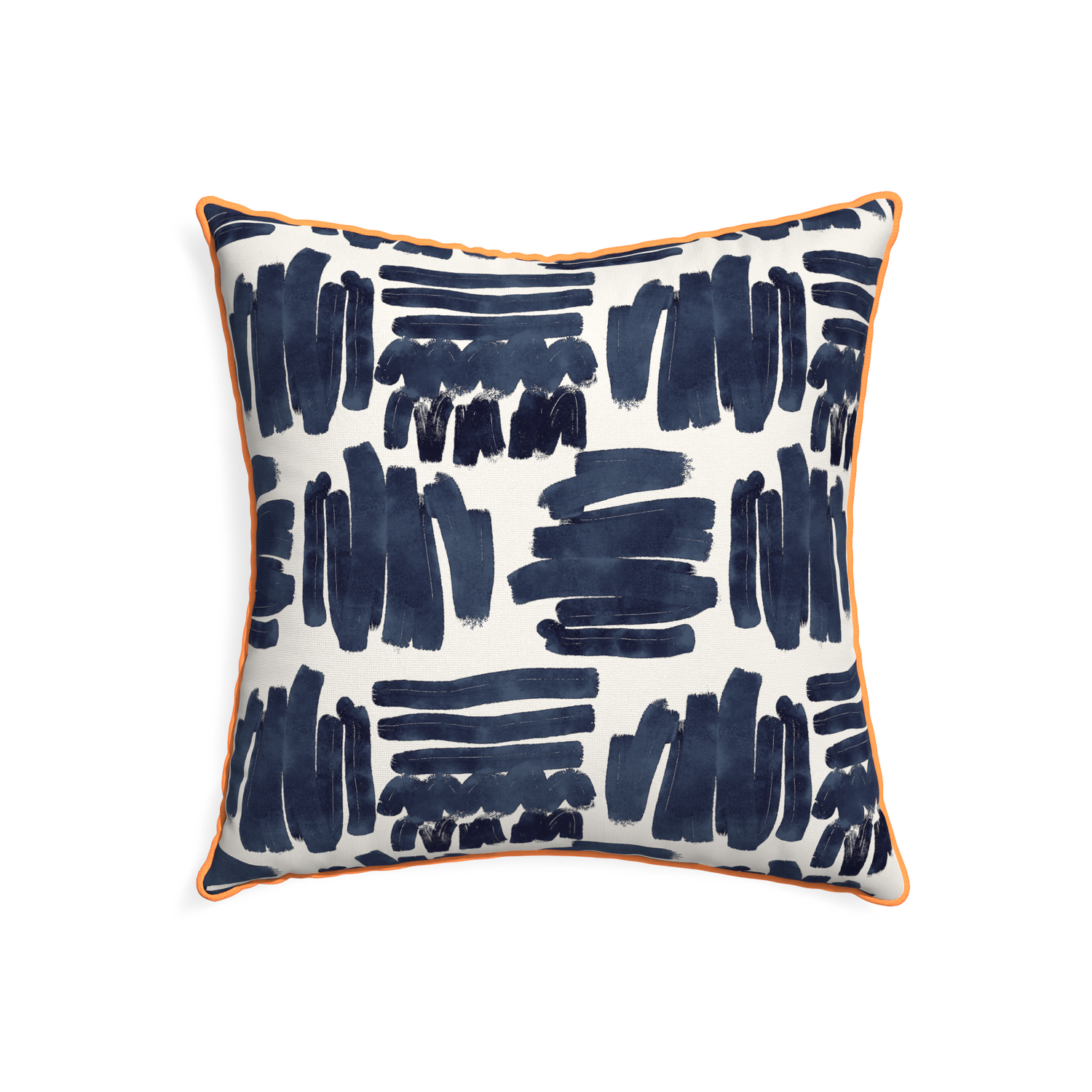 22-square warby custom pillow with clementine piping on white background