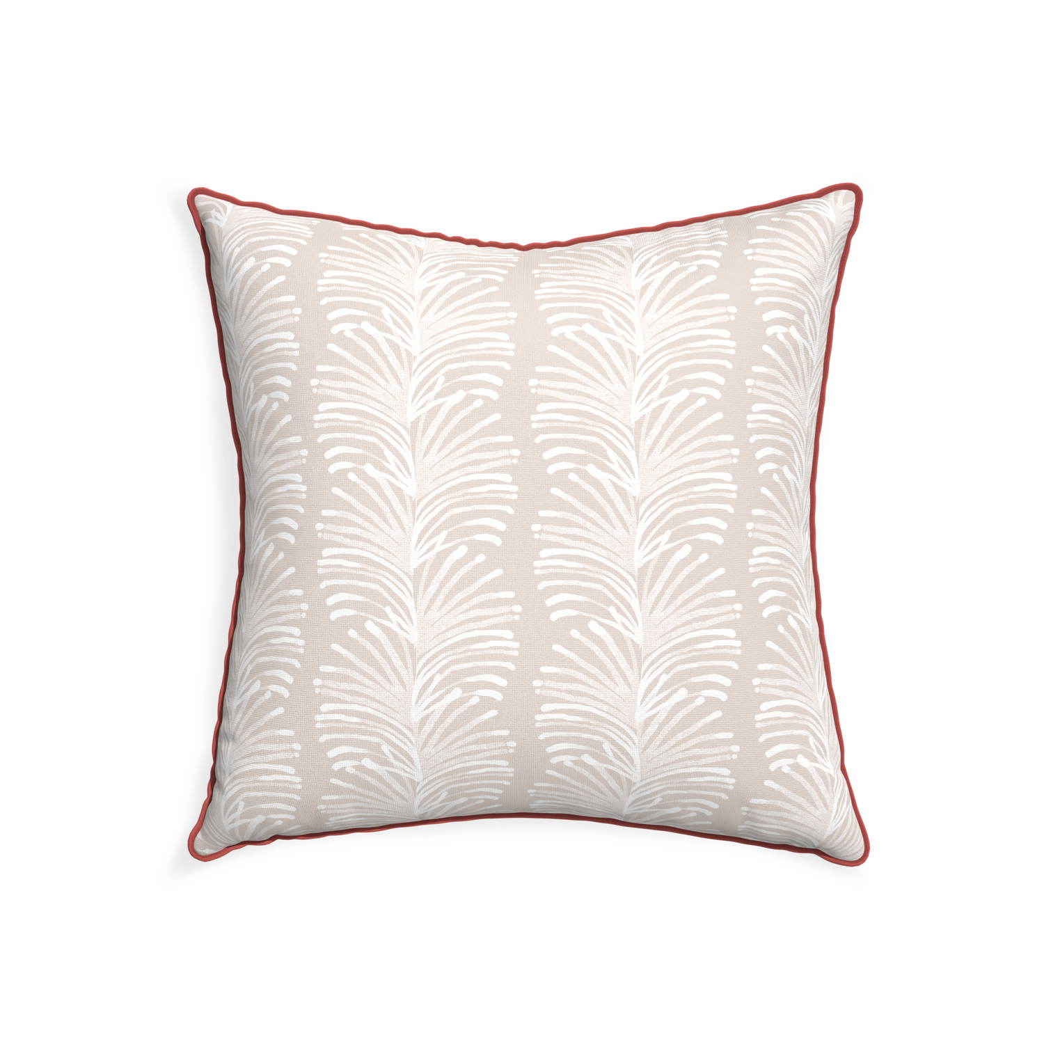22-square emma sand custom sand colored botanical stripepillow with c piping on white background
