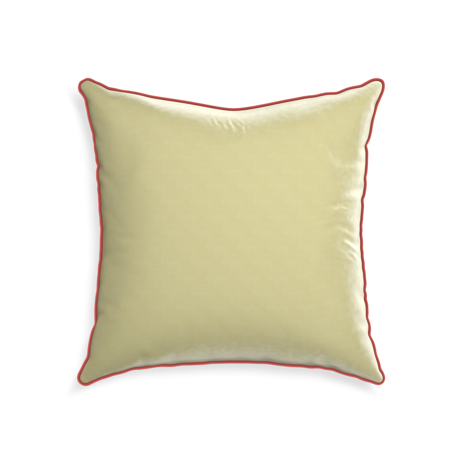 22-square pear velvet custom light greenpillow with c piping on white background