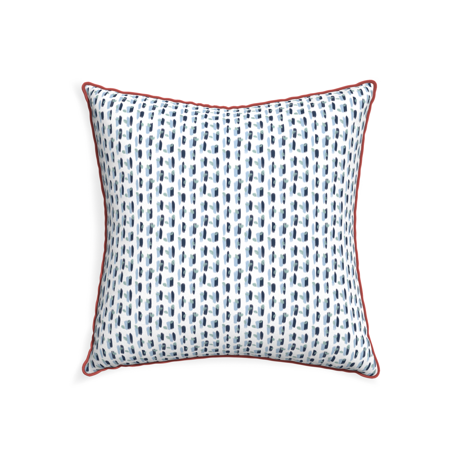 22-square poppy blue custom pillow with c piping on white background
