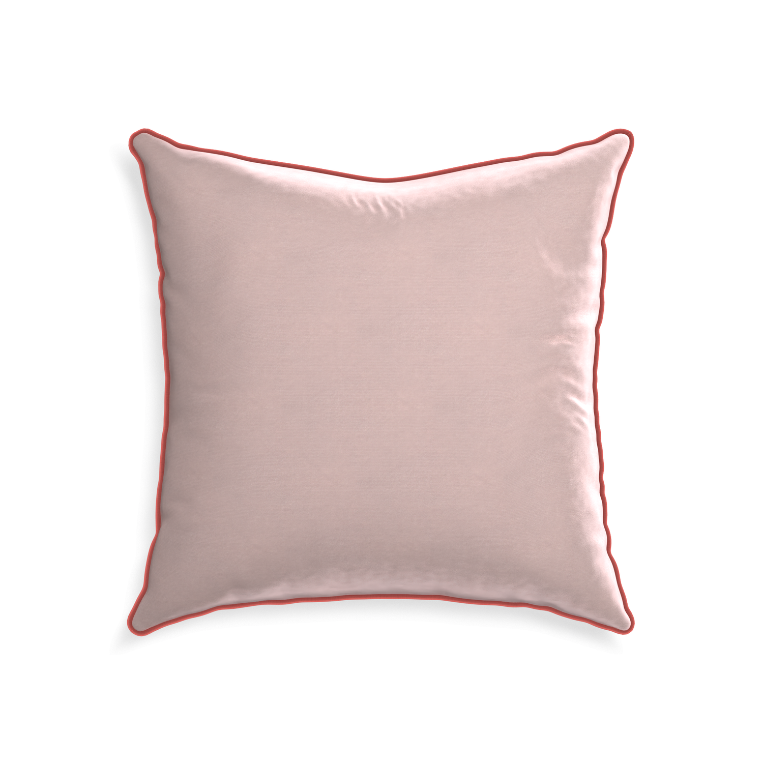 22-square rose velvet custom pillow with c piping on white background