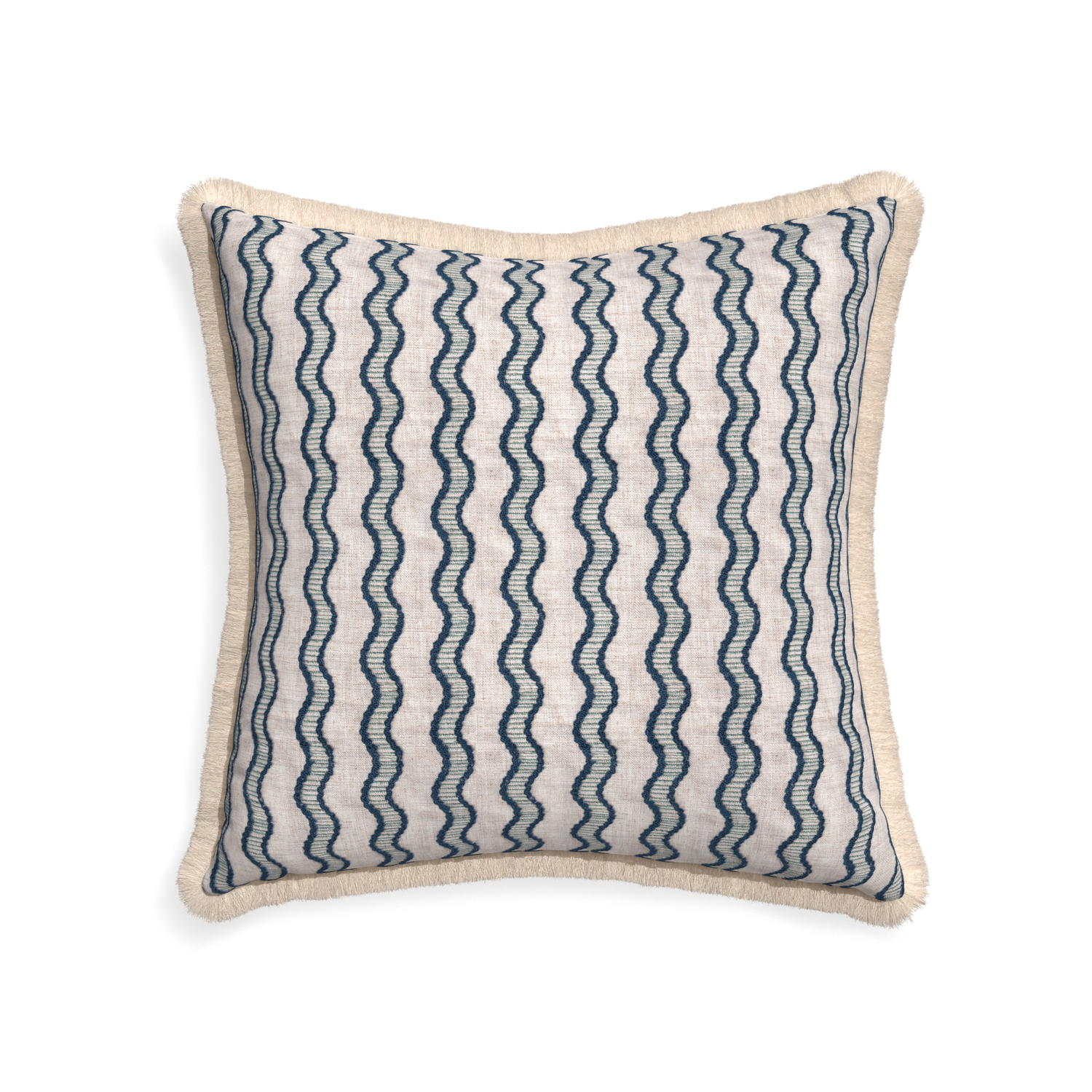 22-square beatrice custom embroidered wavepillow with cream fringe on white background