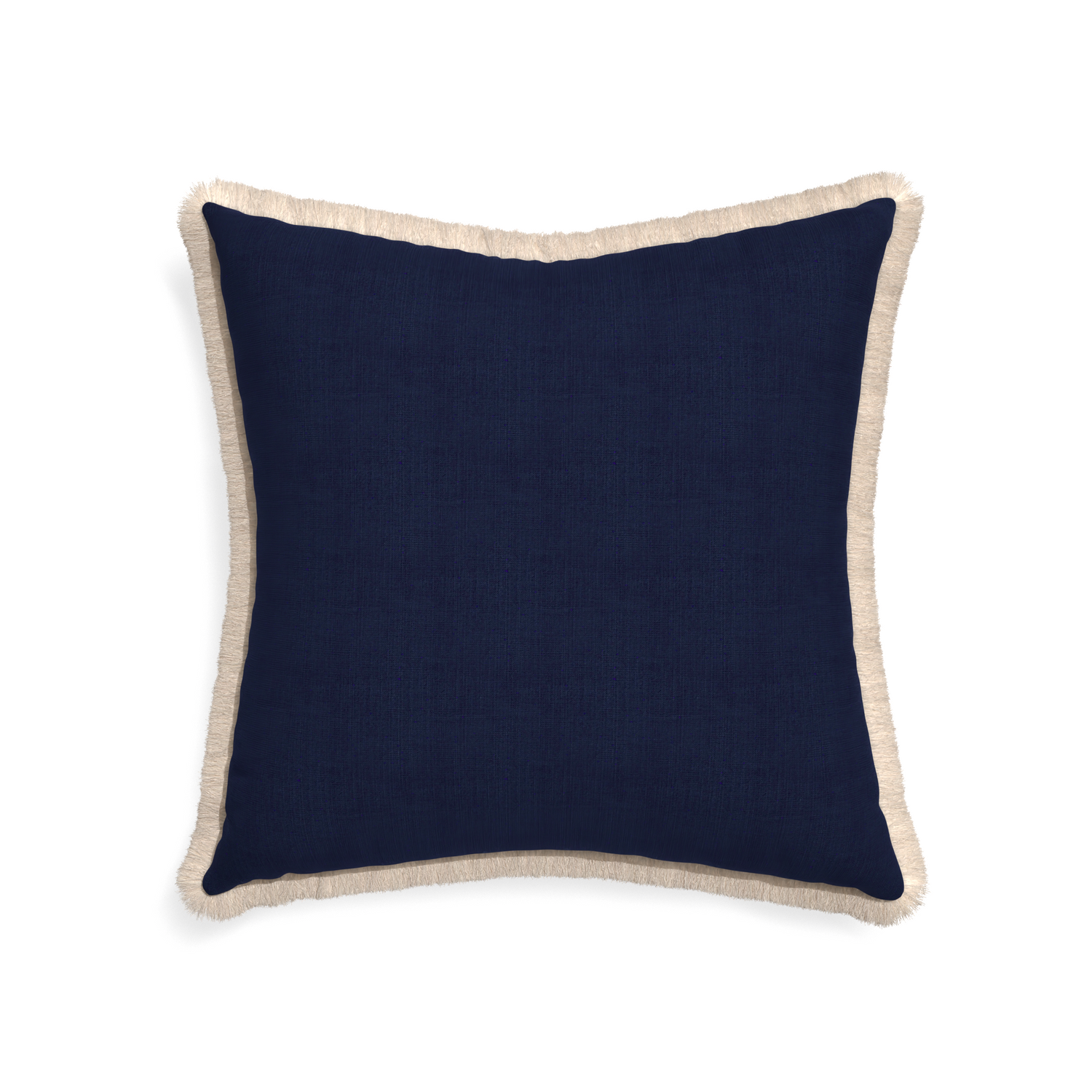 22-square midnight custom pillow with cream fringe on white background