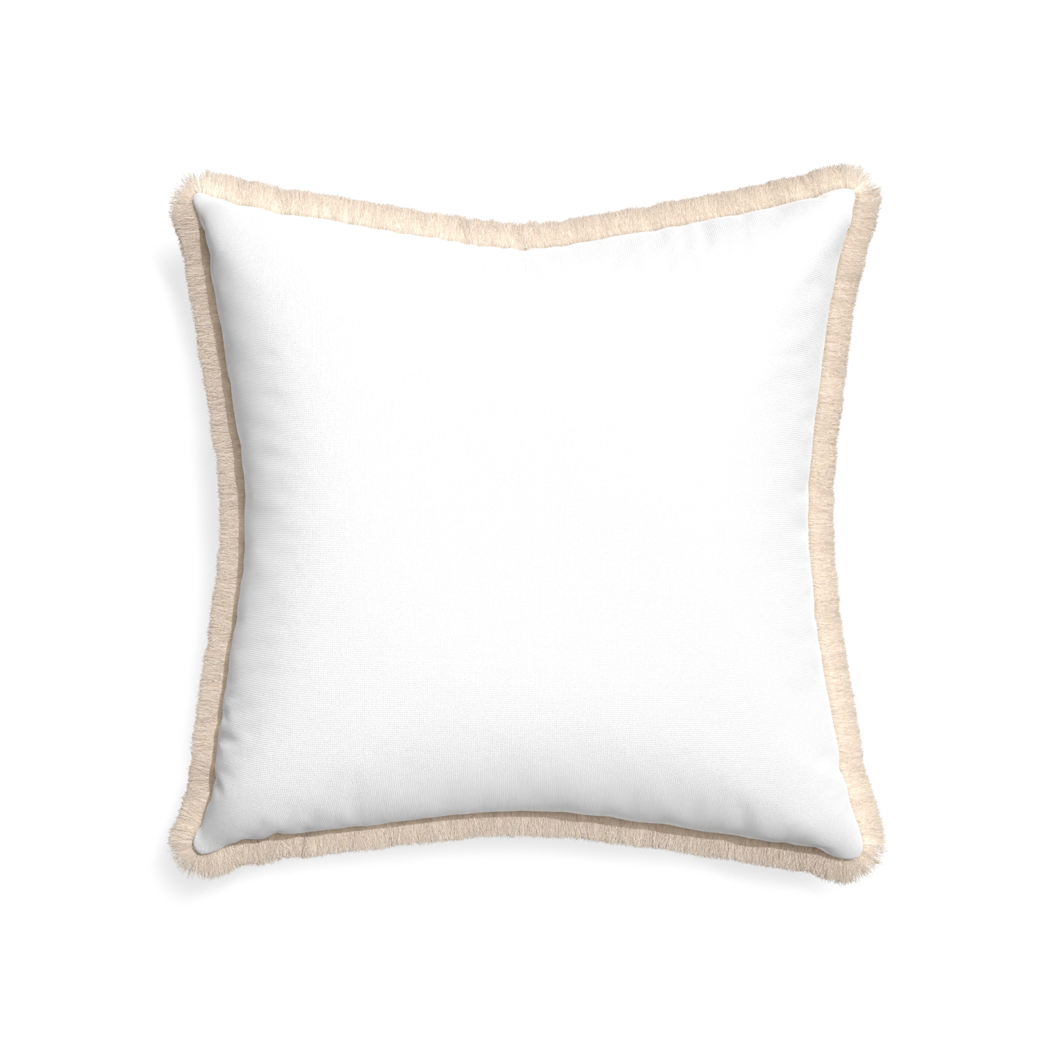 22-square snow custom pillow with cream fringe on white background