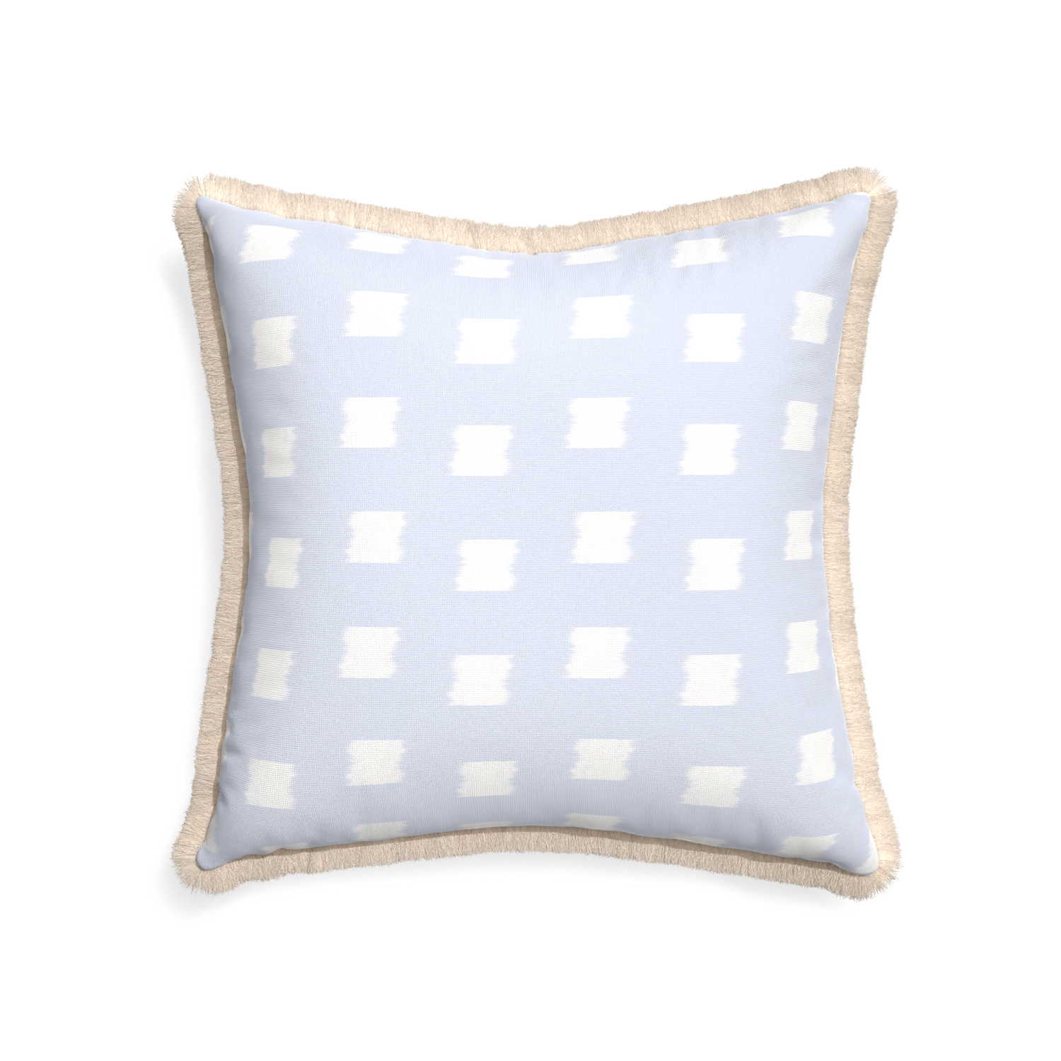22-square denton custom pillow with cream fringe on white background