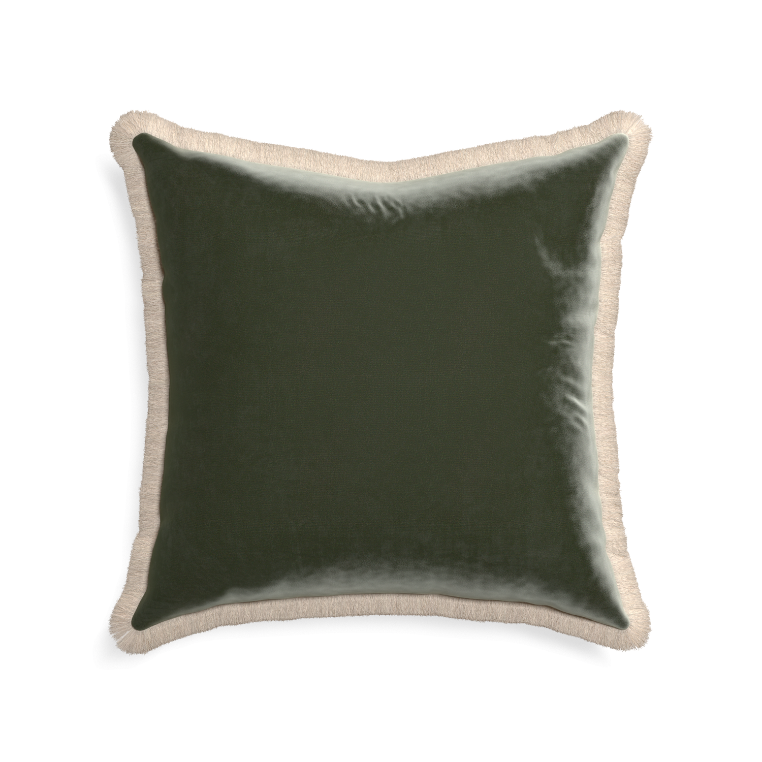 22-square fern velvet custom pillow with cream fringe on white background