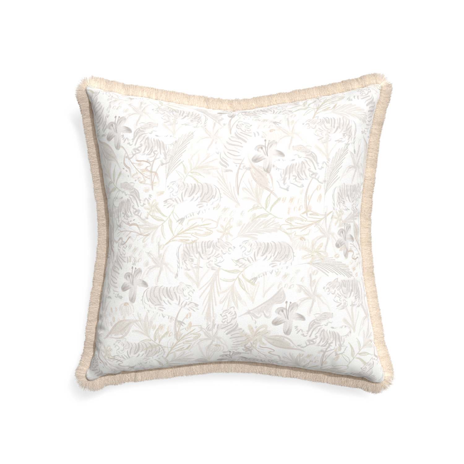 22-square frida sand custom pillow with cream fringe on white background