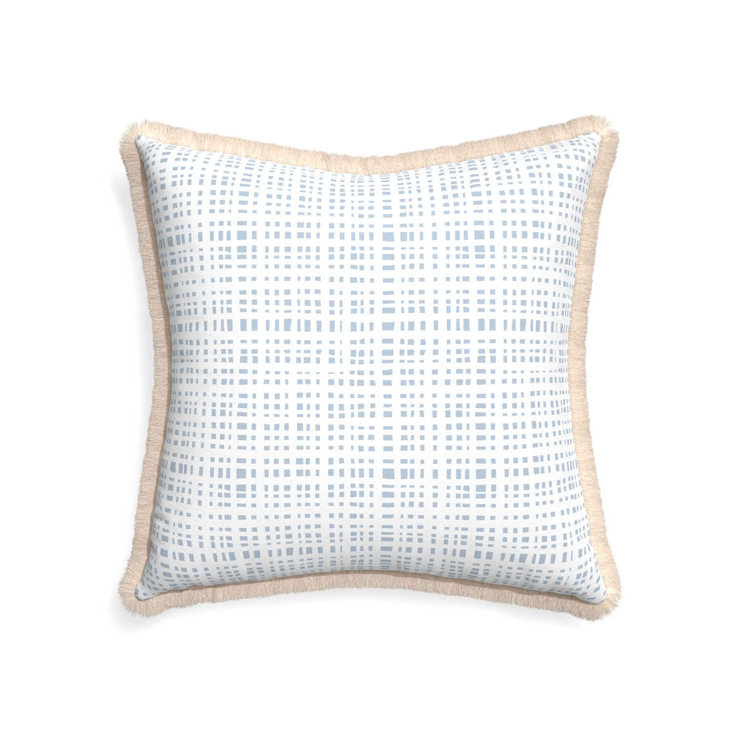 22-square ginger sky custom pillow with cream fringe on white background