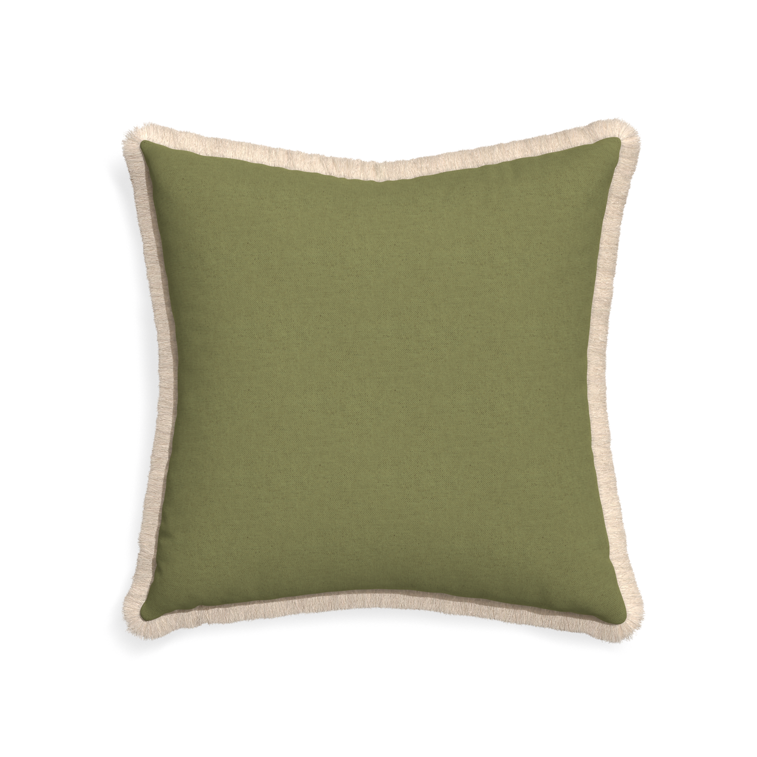 22-square moss custom moss greenpillow with cream fringe on white background