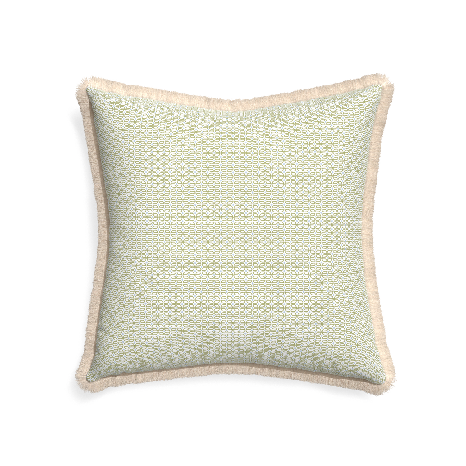 22-square loomi moss custom moss green geometricpillow with cream fringe on white background