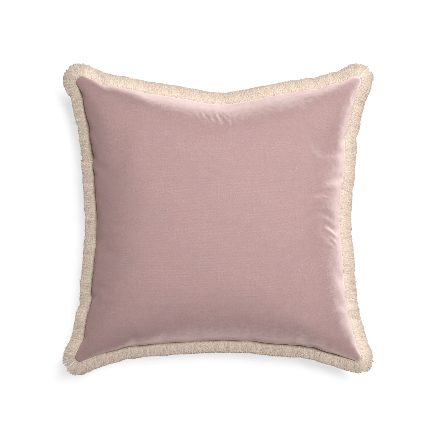 square mauve velvet pillow with cream fringe
