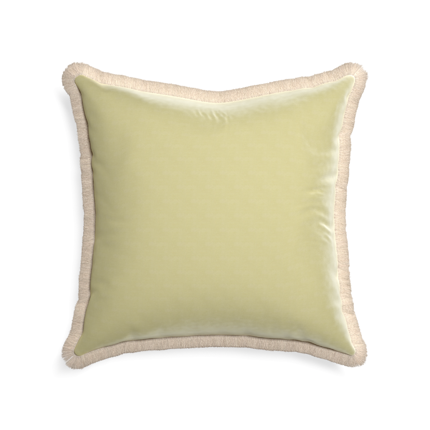 22-square pear velvet custom pillow with cream fringe on white background