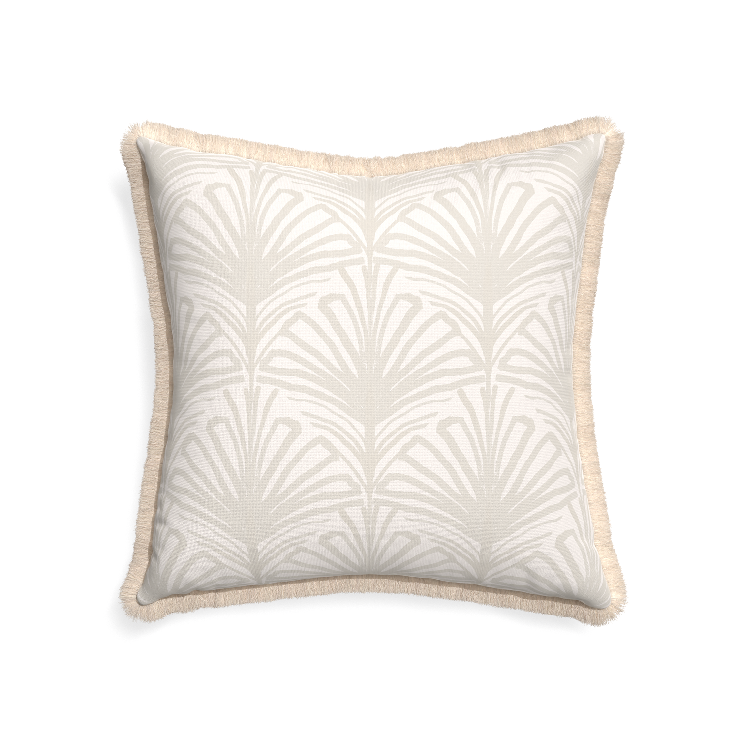 22-square suzy sand custom pillow with cream fringe on white background