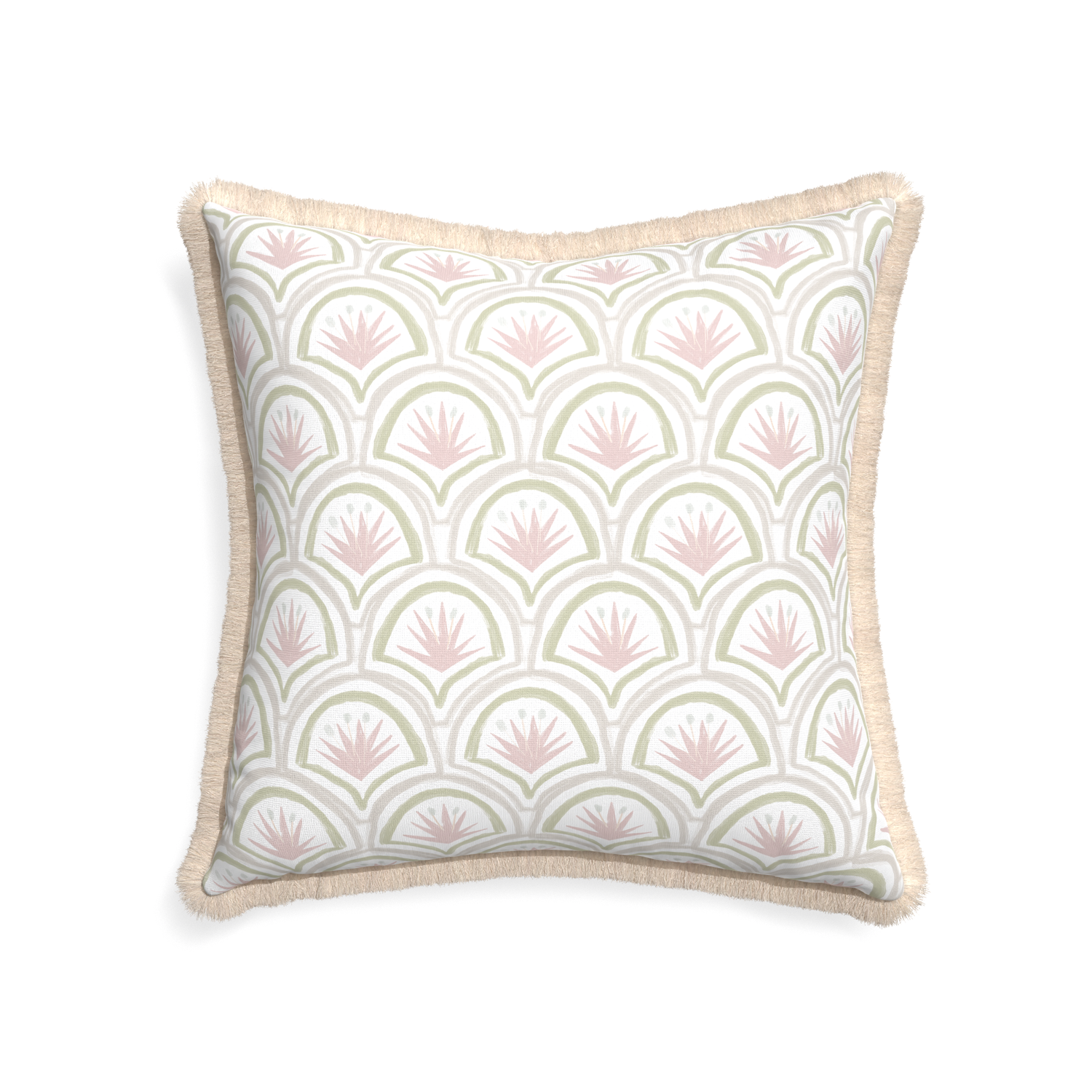 22-square thatcher rose custom pillow with cream fringe on white background
