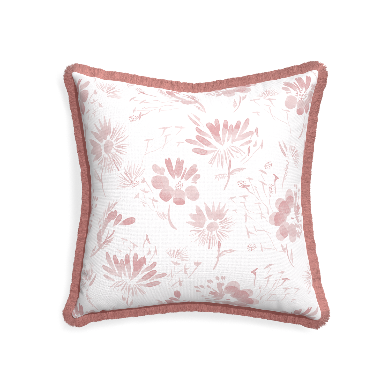 22-square blake custom pink floralpillow with d fringe on white background