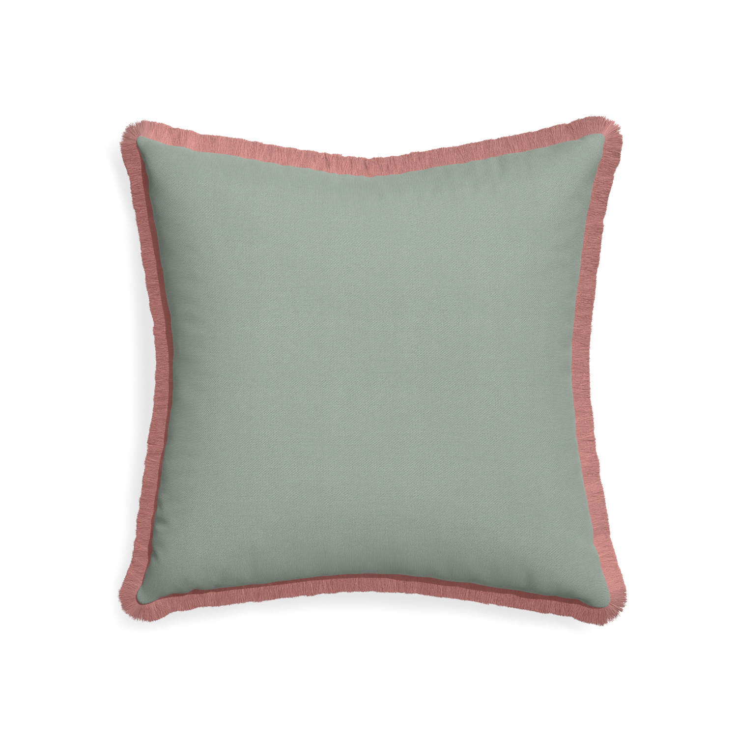 22-square sage custom pillow with d fringe on white background