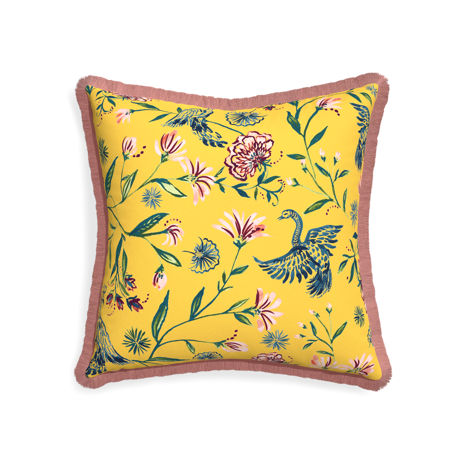 22-square daphne canary custom yellow chinoiseriepillow with d fringe on white background