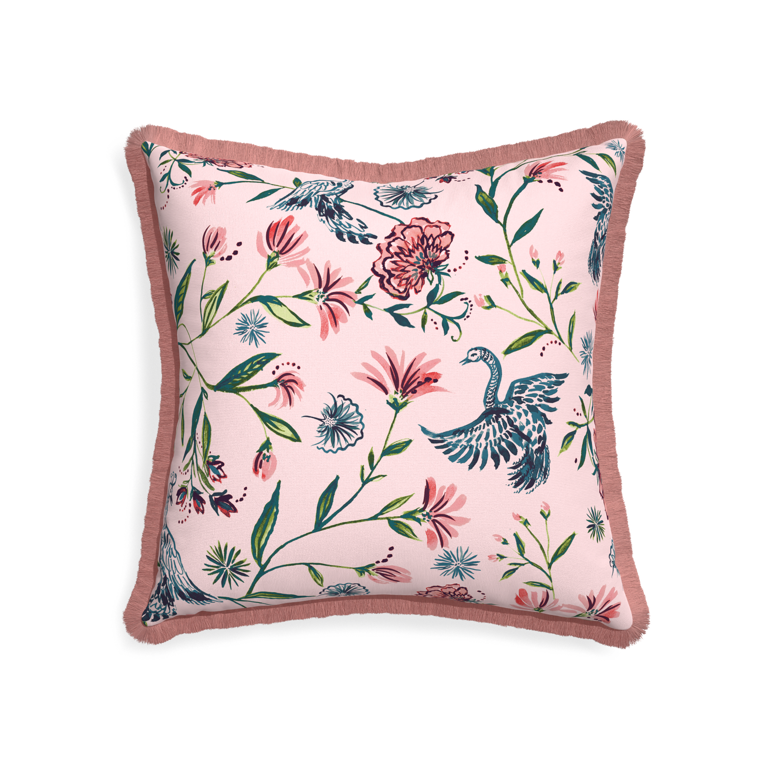 22-square daphne rose custom pillow with d fringe on white background