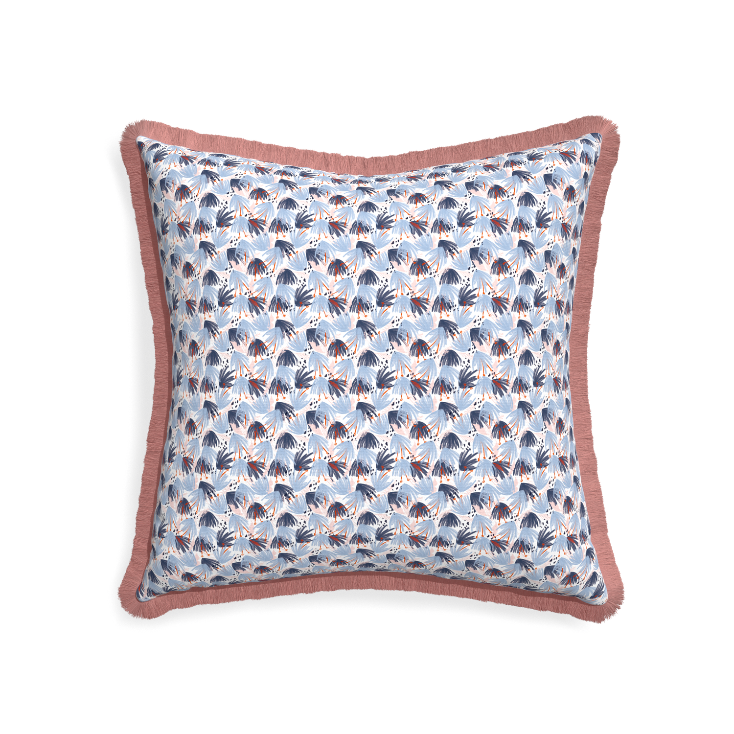 22-square eden blue custom pillow with d fringe on white background