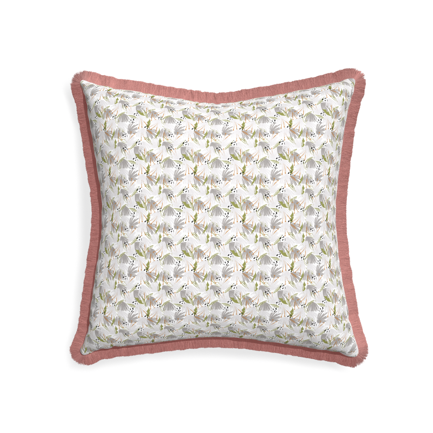 22-square eden grey custom pillow with d fringe on white background