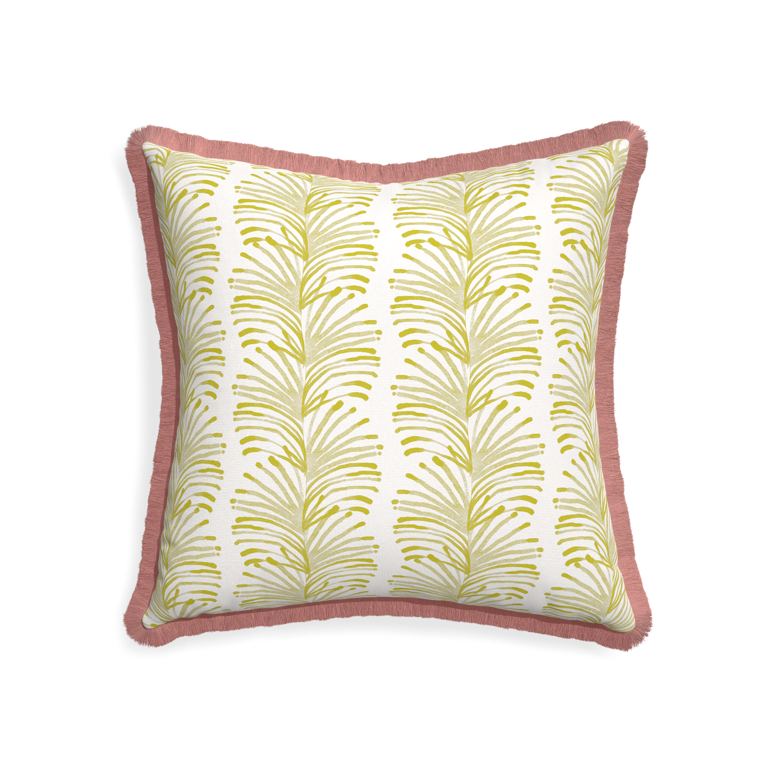 22-square emma chartreuse custom pillow with d fringe on white background