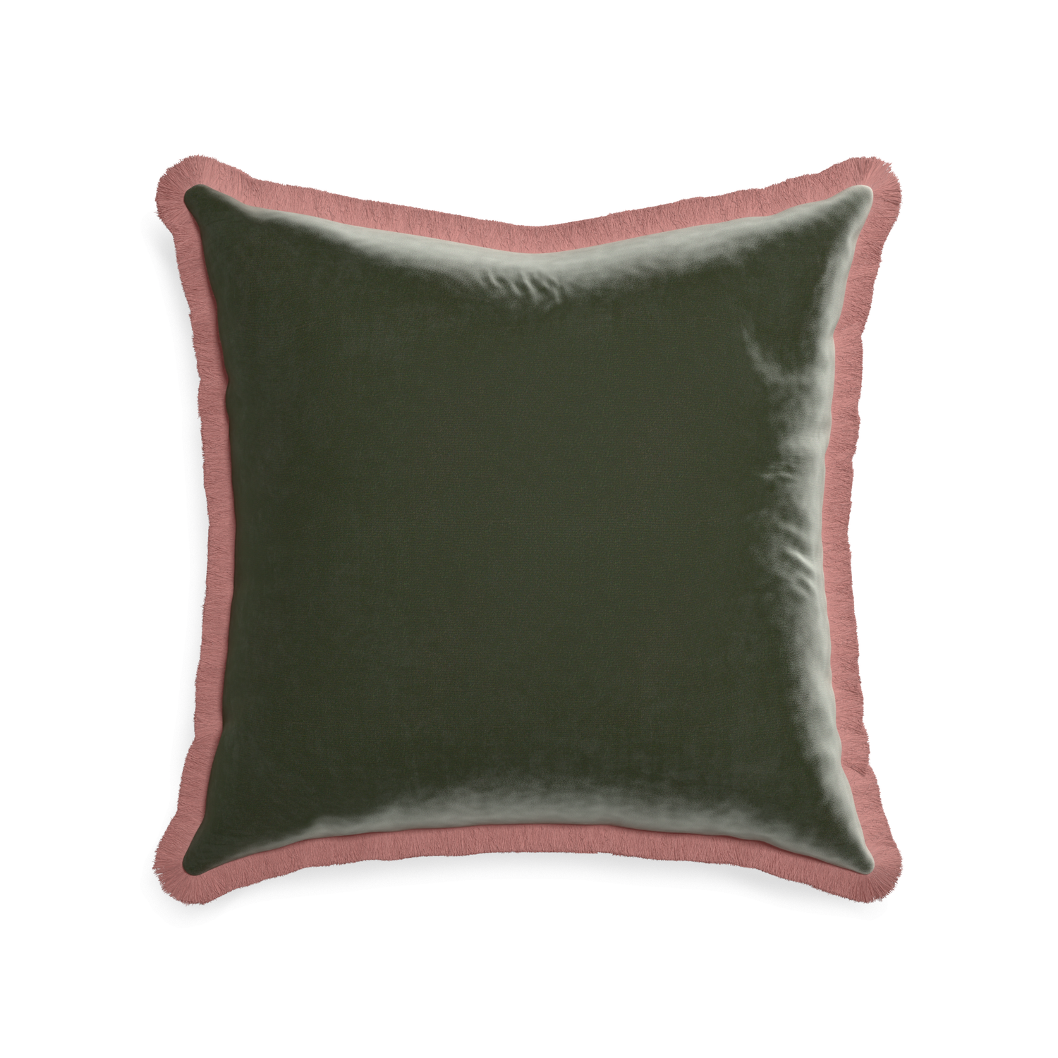 22-square fern velvet custom pillow with d fringe on white background