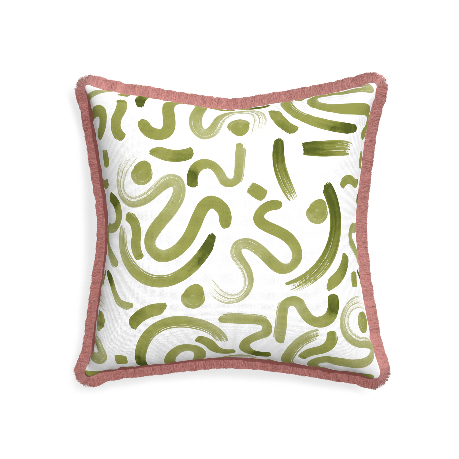 22-square hockney moss custom moss greenpillow with d fringe on white background
